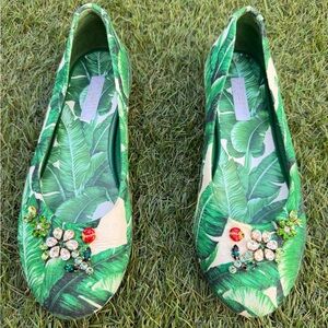 Dolce & Gabbana Kids Girls Banana Leaf Jeweled Lady Bug Crystal Ballet Flats 35